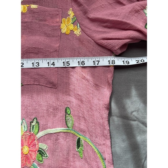 Fig and Flower Embroidered Boho Button Up Blouse No Size Tag Floral Gauze Top - Picture 8 of 8